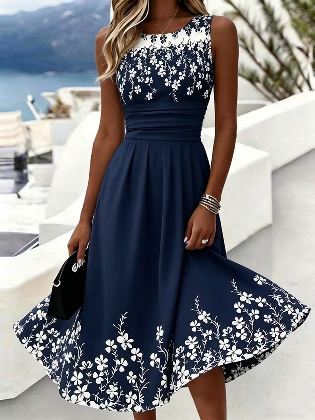Gradient Pattern Elegant Crew Neck Regular Fit Dress With No