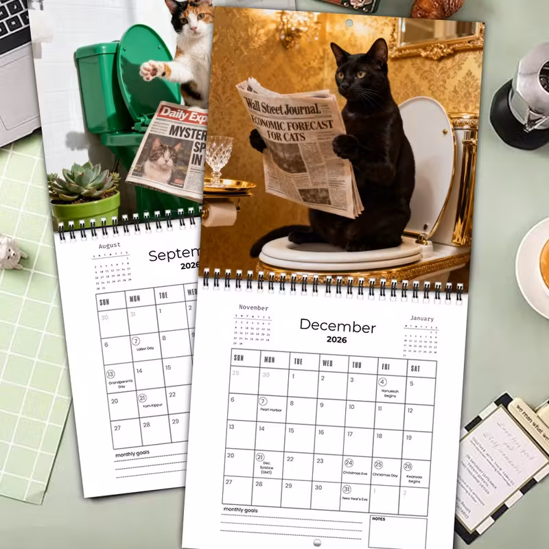 2026 funny cat calendar 12 month wall calendar with hanging hole cute toilet perfect gift for cat lovers office home decor home decoration design durable paper Product details 3 2026 funny cat calendar 12 month wall calendar with hanging hole cute toilet perfect gift for cat lovers office home decor home decoration design durable paper Product details 3