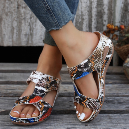 🌹New Retro Style Leather Wedge Floral Sandals Slippers