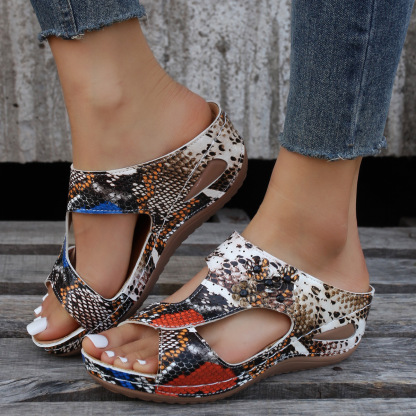 🌹New Retro Style Leather Wedge Floral Sandals Slippers