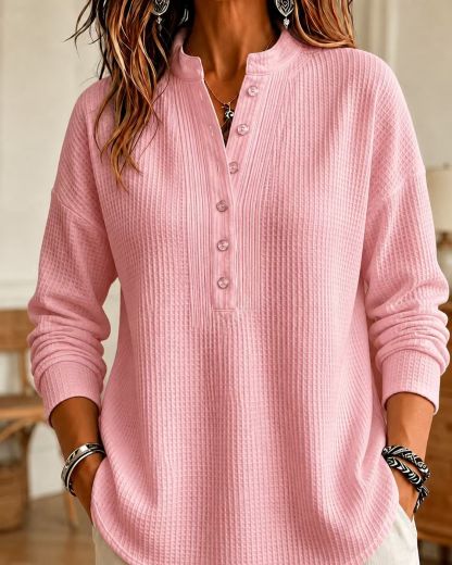 Women's Loose Fit Waffle Knit V-Neck Henley Shirt - Ultra Soft & Curve Friendly
