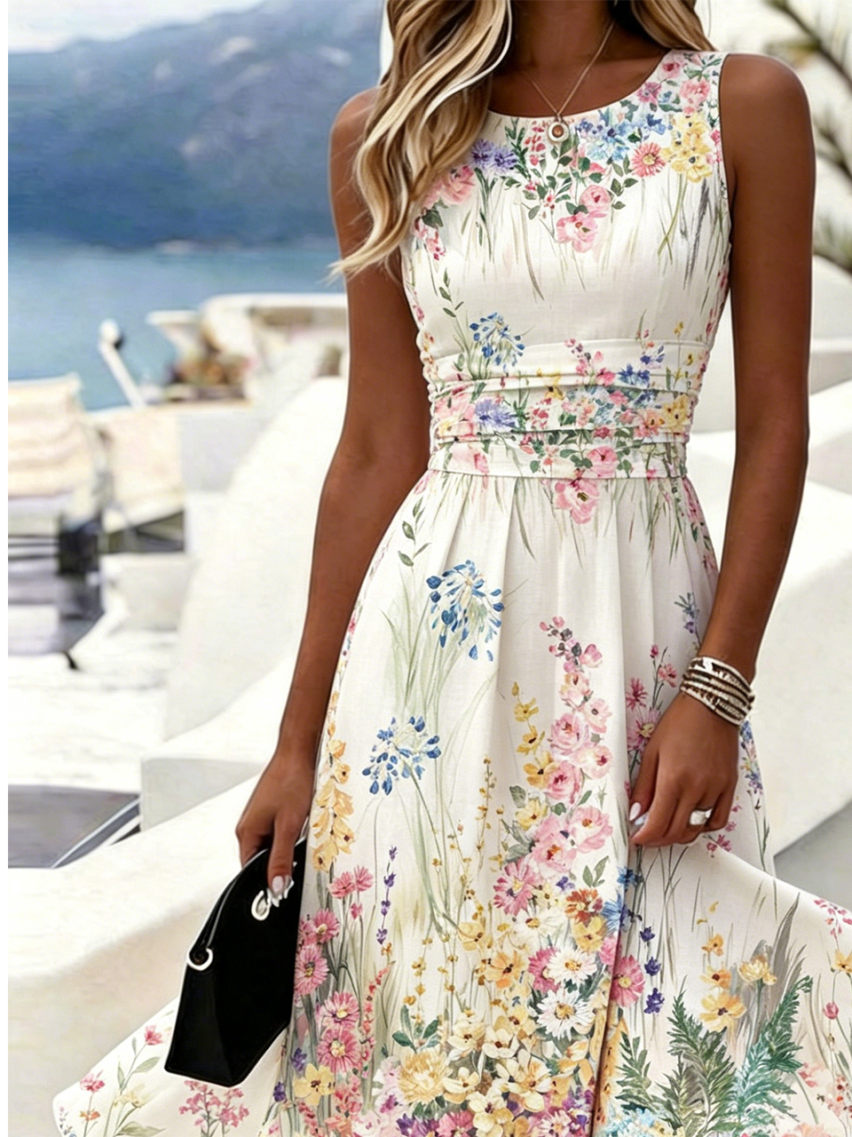 Gradient Pattern Elegant Crew Neck Regular Fit Dress With No