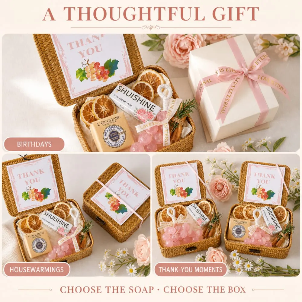 Soap gift boxes arranged for birthdays, housewarmings and thank-you occasions