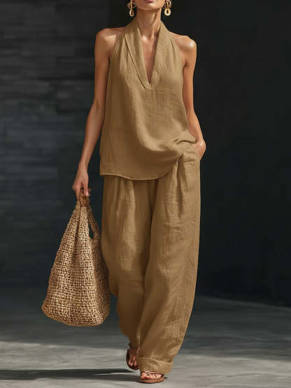 Plus Size Friendly Casual And Cozy Minimalist Linen Two-piece Set