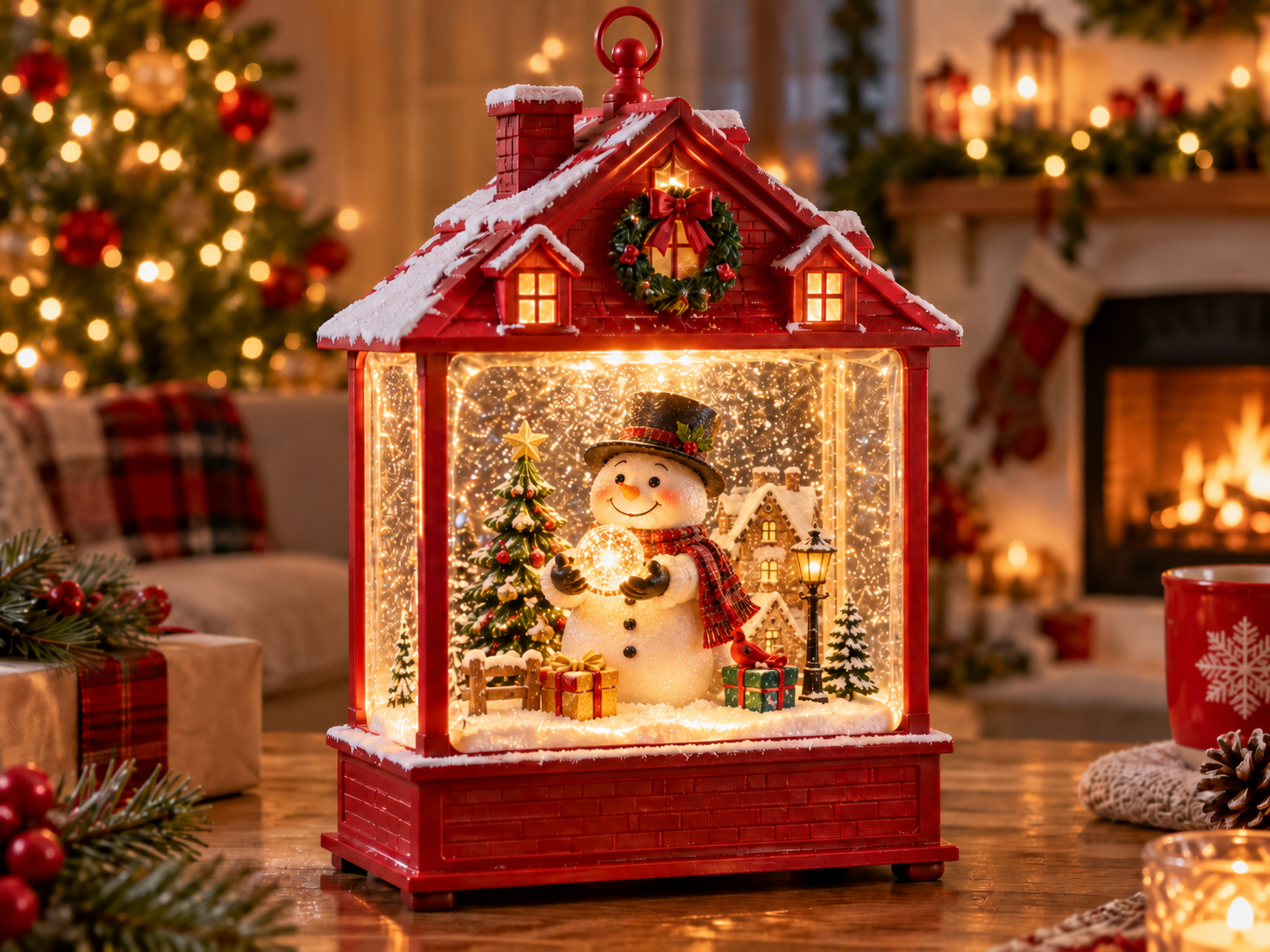 Christmas Light-Up Spinning Snow Globe Lantern