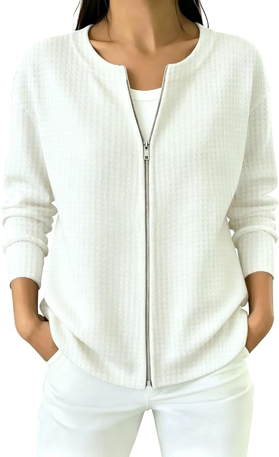 Waffle Knit Tops For Women Zip Up Cardigan Sweaters Long Sleeve Y2K Cute Sweatshirt Fashion Coat Womens Fall Outfits