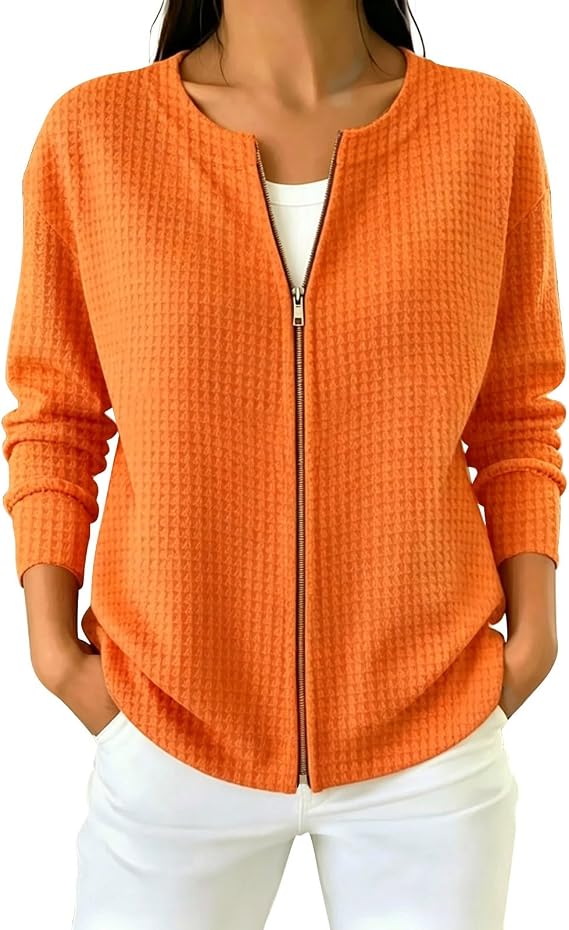 Waffle Knit Tops For Women Zip Up Cardigan Sweaters Long Sleeve Y2K Cute Sweatshirt Fashion Coat Womens Fall Outfits