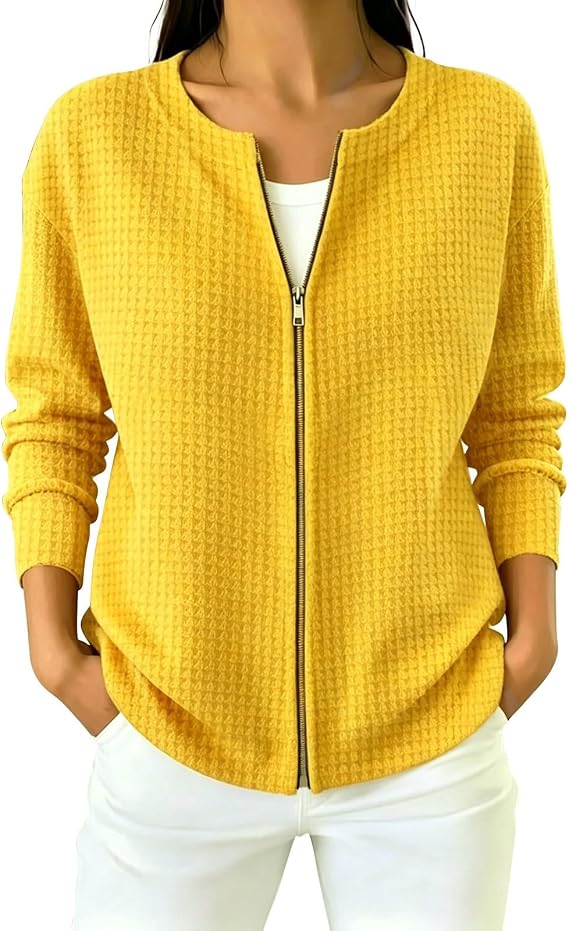 Waffle Knit Tops For Women Zip Up Cardigan Sweaters Long Sleeve Y2K Cute Sweatshirt Fashion Coat Womens Fall Outfits