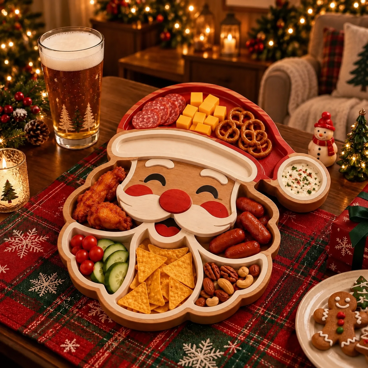 Santa Claus Christmas serving tray with separate compartments for party snacks