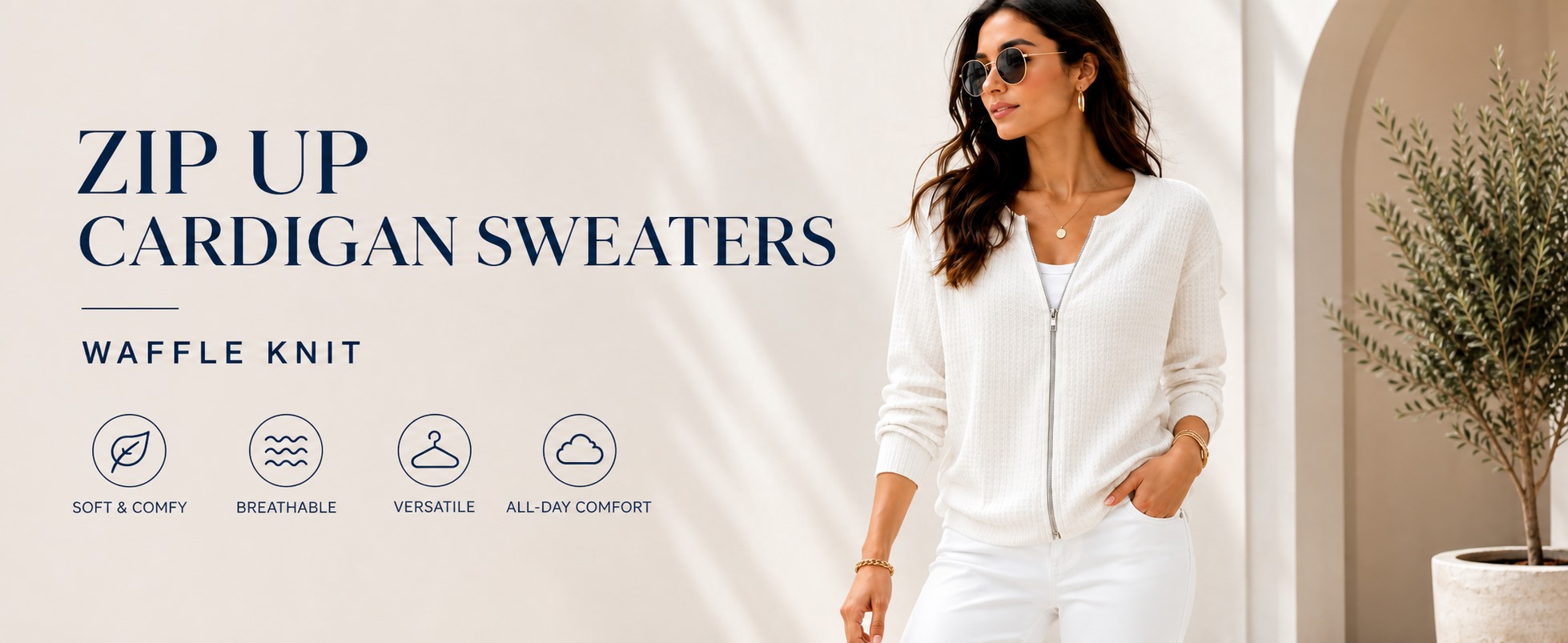 Women's yellow waffle-knit zip-up cardigan &mdash; front detail