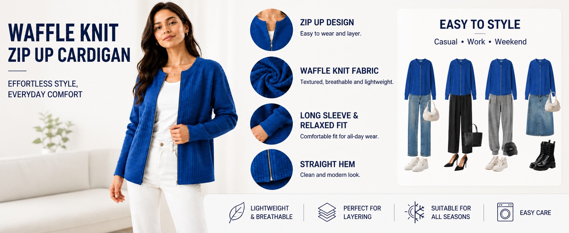 Women's yellow waffle-knit zip-up cardigan &mdash; knit texture