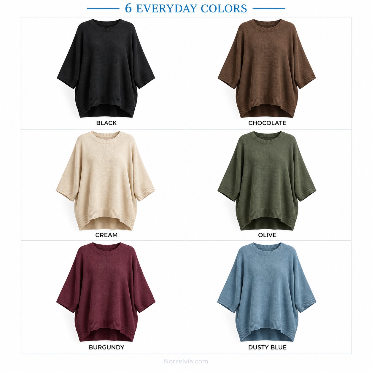 Relaxed High-Low Knit Tunic Top with Wide 3/4 Sleeves