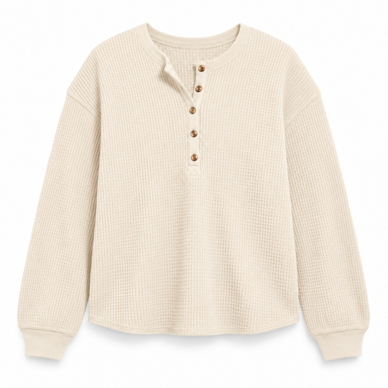 Women's Relaxed Waffle-Knit Henley Top Multipack - Long Sleeve Button Pullover