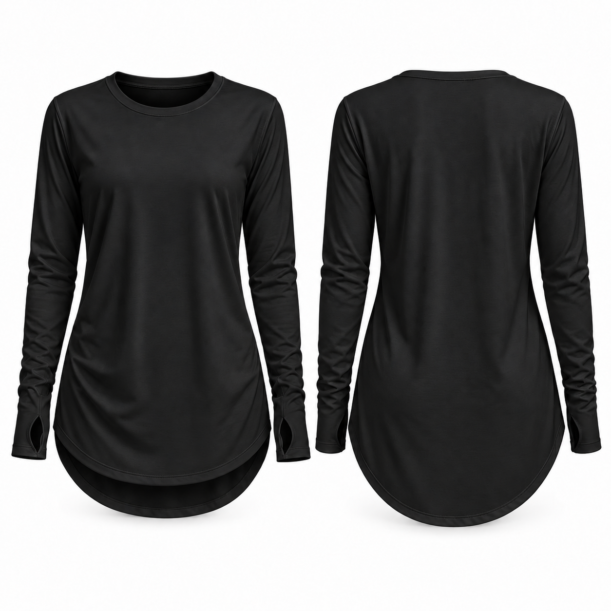 Women's High-Low Longline Tunic Top with Thumbhole Cuffs