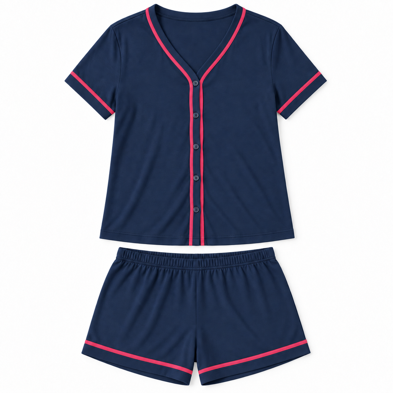 Women's Soft Stretch Button-Front Pajama Lounge Set Multipack - Short Sleeve Top & Shorts