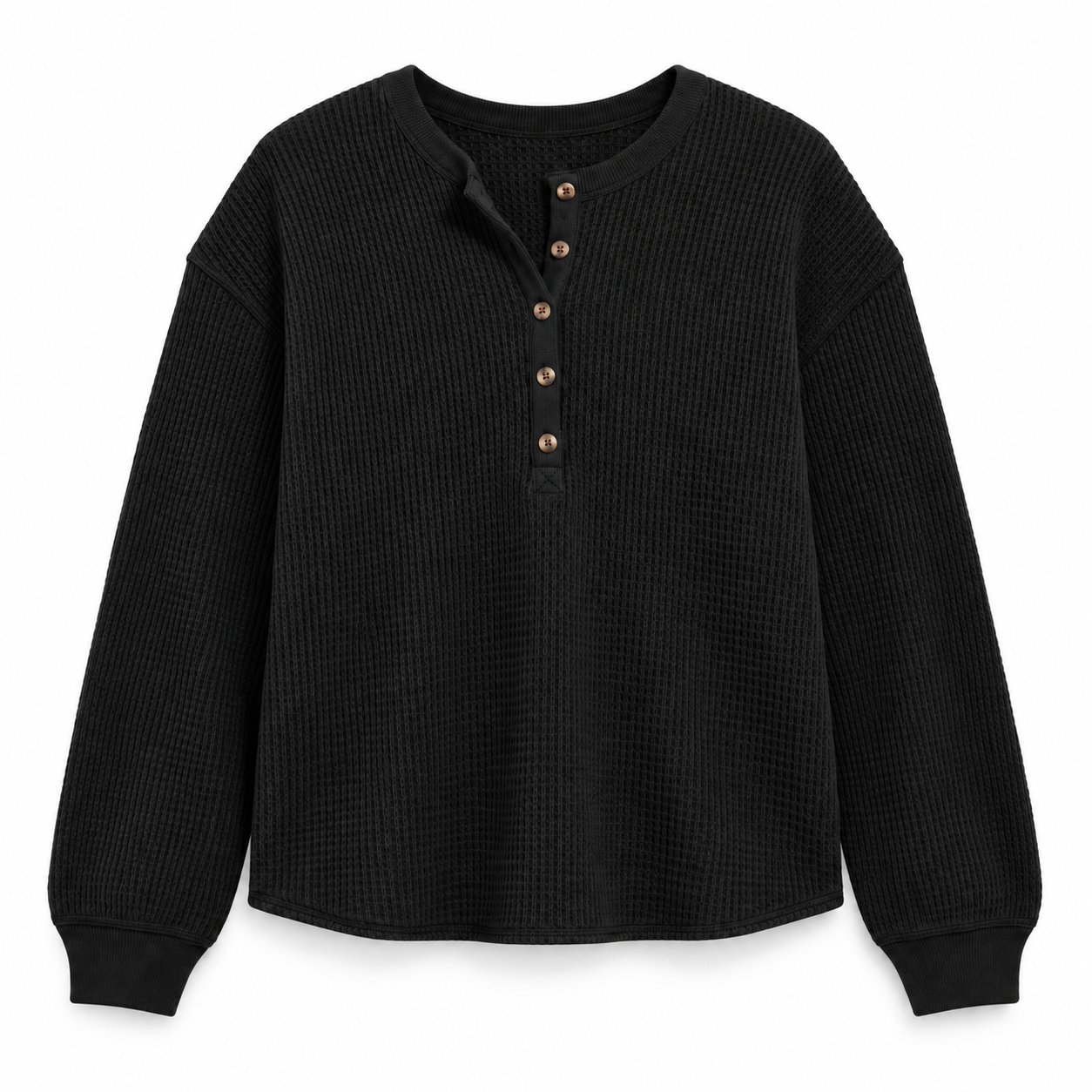 Women's Relaxed Waffle-Knit Henley Top Multipack - Long Sleeve Button Pullover