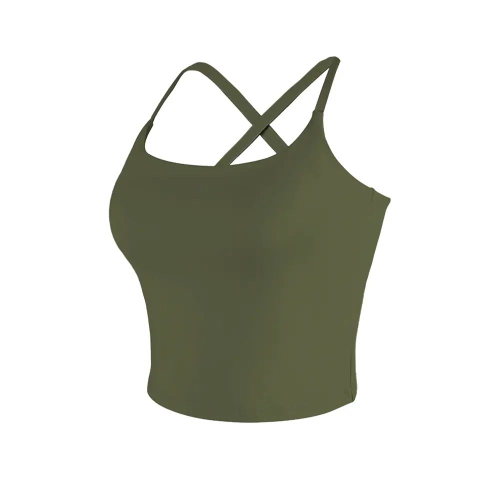 【3-Day Shipping】2026 New Adjustable Straps Built-in Bra Tank Top - Cross Back VS Spaghetti Straps & Scoop Neck, Slim Cute Buttery Soft Thicker Fabric Longline Sports Bra with Built-in One-Piece Bra Pads Yoga Wear Fitness Yoga Gym Activewear