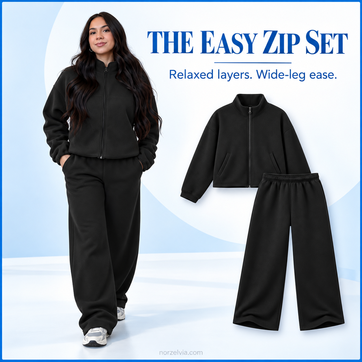 Women's Stand-Collar Zip Jacket & Wide-Leg Pants Set