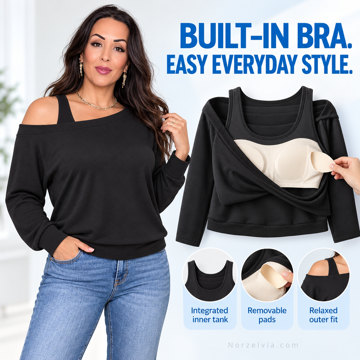 Women's Built-In Bra Layered Long Sleeve Top