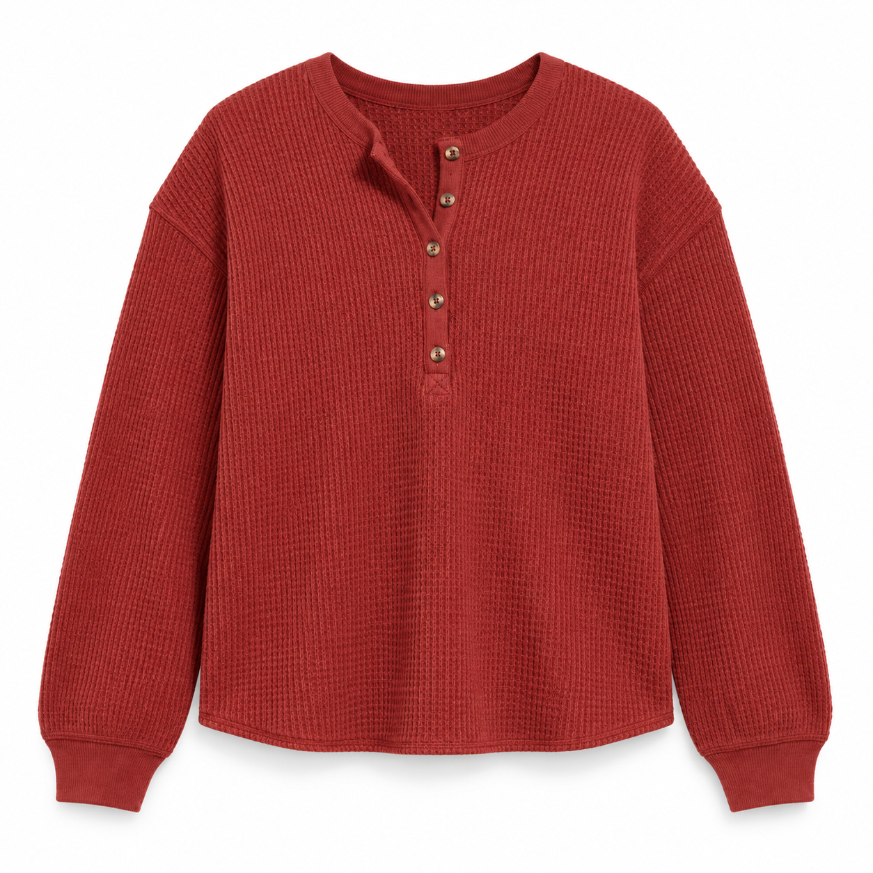 Women's Relaxed Waffle-Knit Henley Top Multipack - Long Sleeve Button Pullover