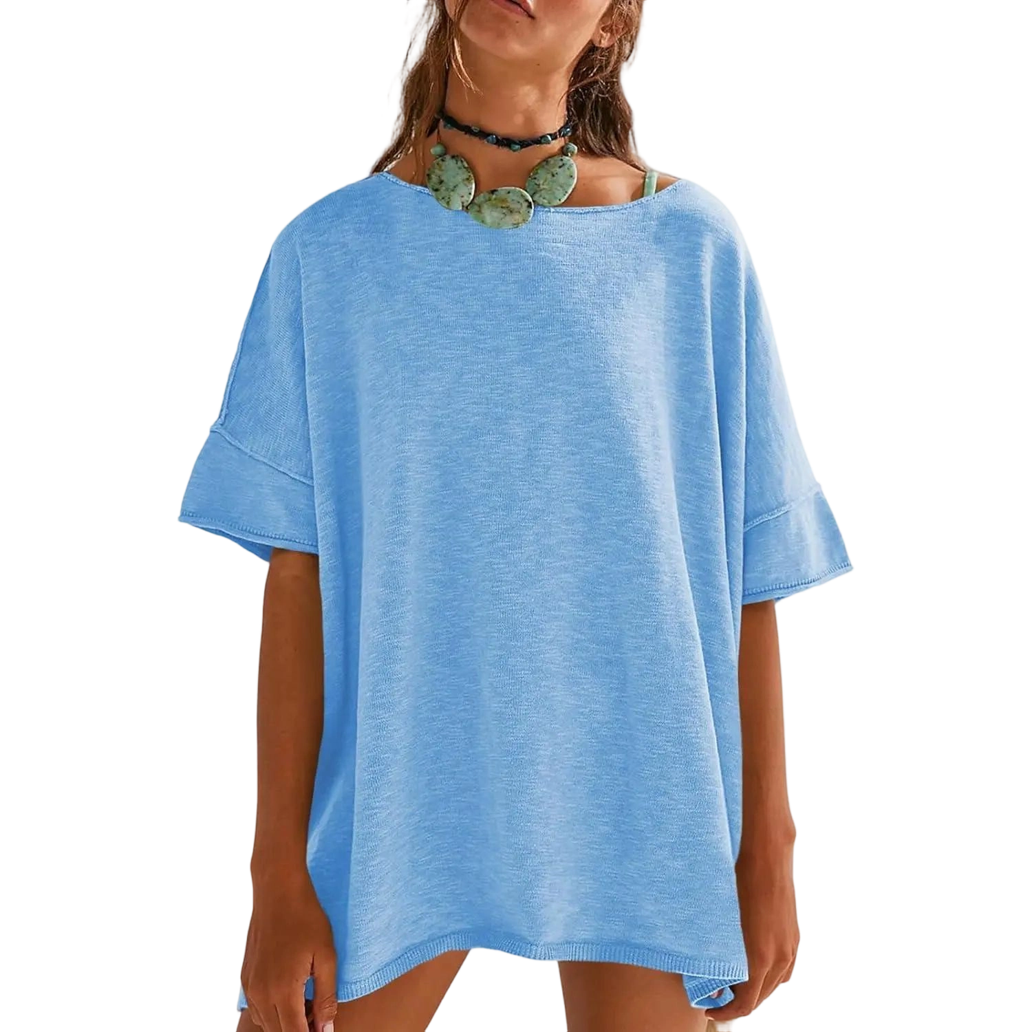 Women's Oversized T Shirts Casual Summer Crew Neck Loose Dropped Short Sleeve Side Slit Hem Blouse Tunic Tops Sweater Tee
