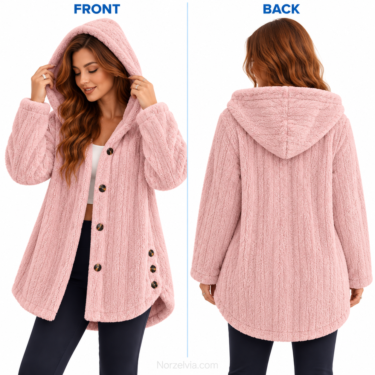 Relaxed Plush Hooded Button Jacket