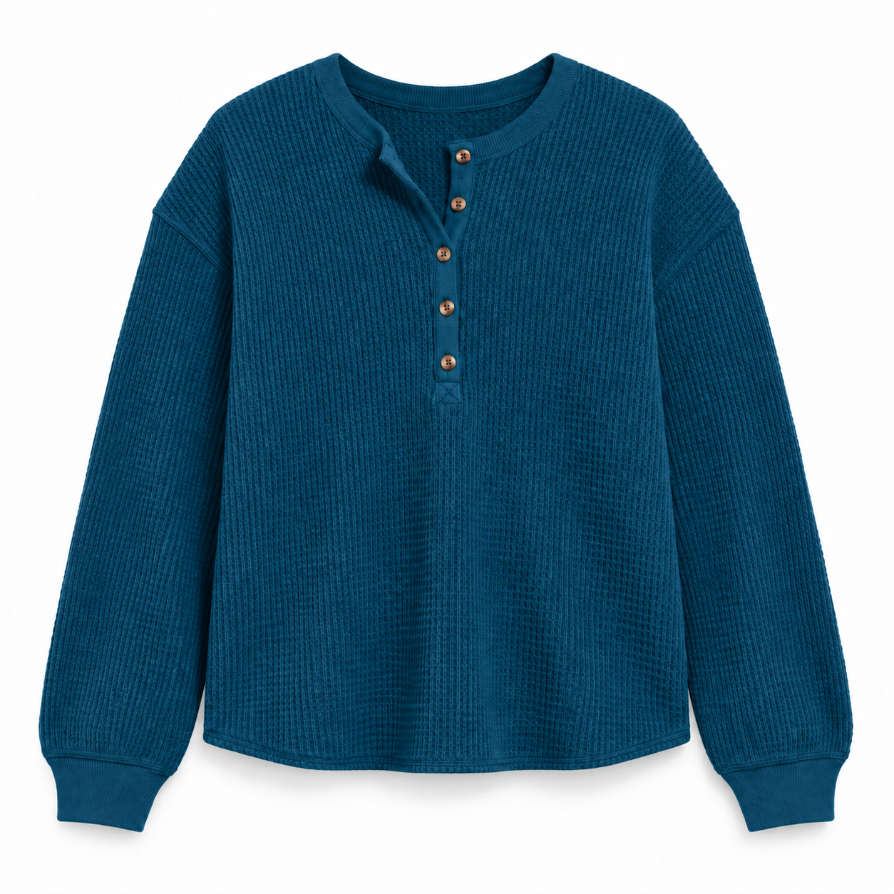 Women's Relaxed Waffle-Knit Henley Top Multipack - Long Sleeve Button Pullover