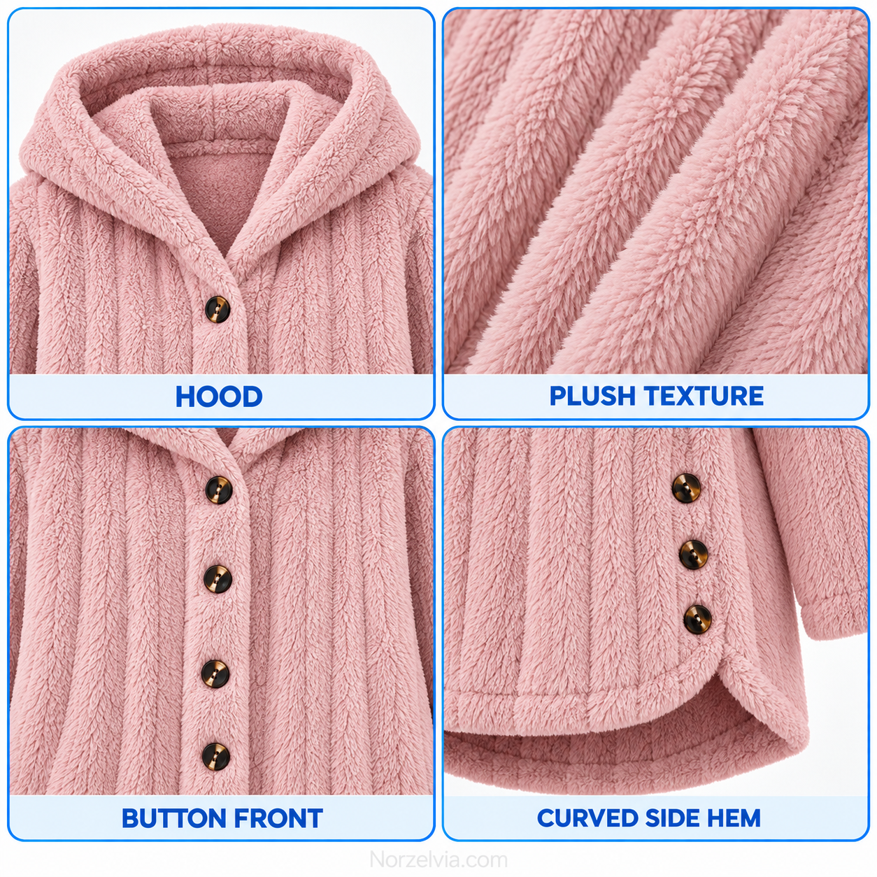 Relaxed Plush Hooded Button Jacket