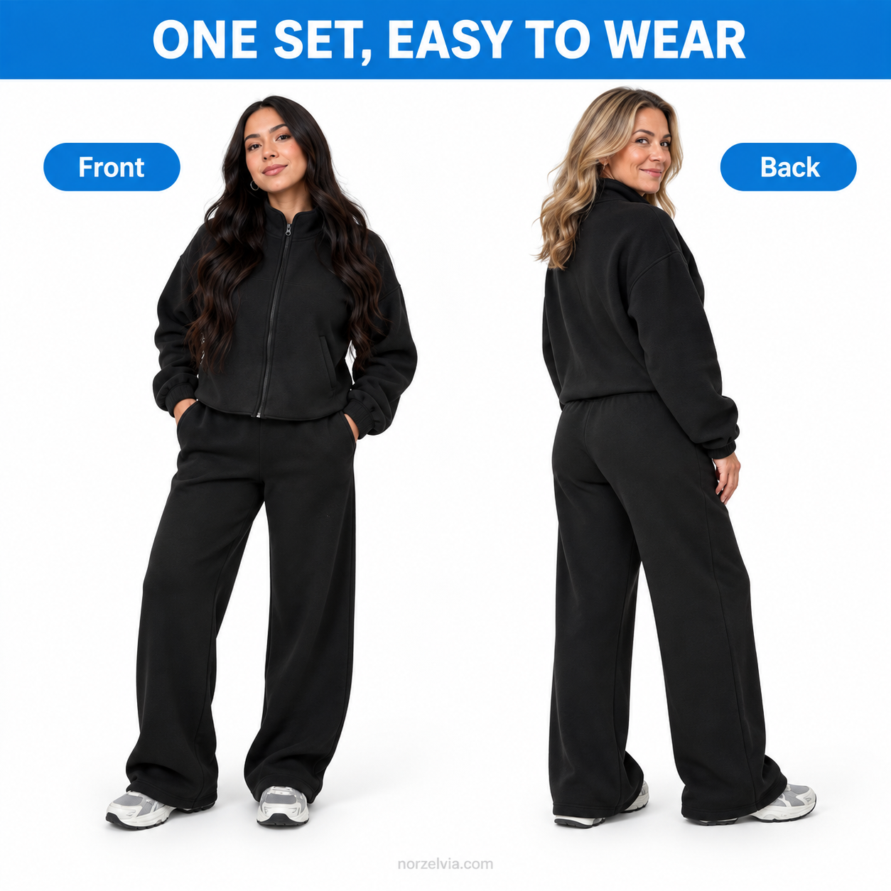 Women's Stand-Collar Zip Jacket & Wide-Leg Pants Set