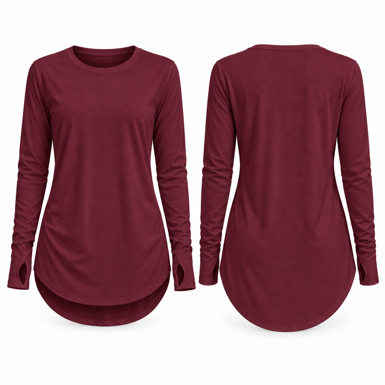 Women's High-Low Longline Tunic Top with Thumbhole Cuffs