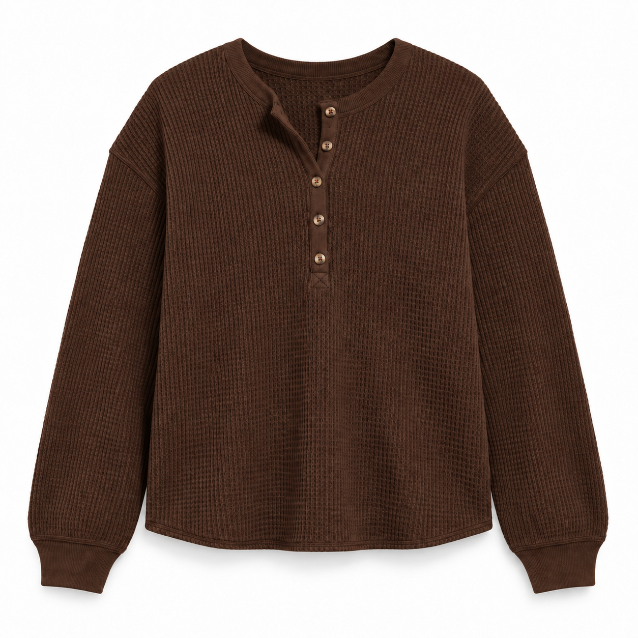 Women's Relaxed Waffle-Knit Henley Top Multipack - Long Sleeve Button Pullover