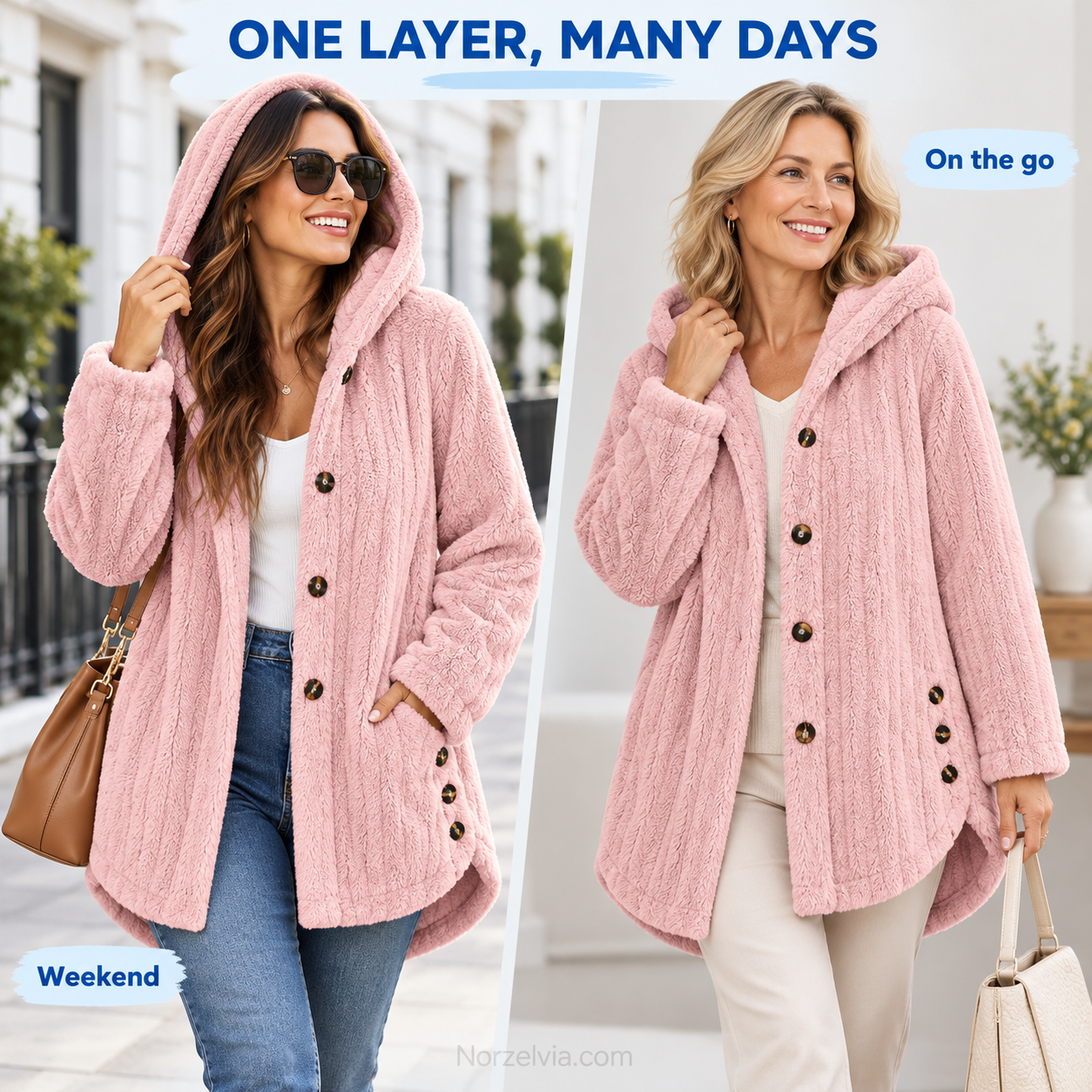Relaxed Plush Hooded Button Jacket