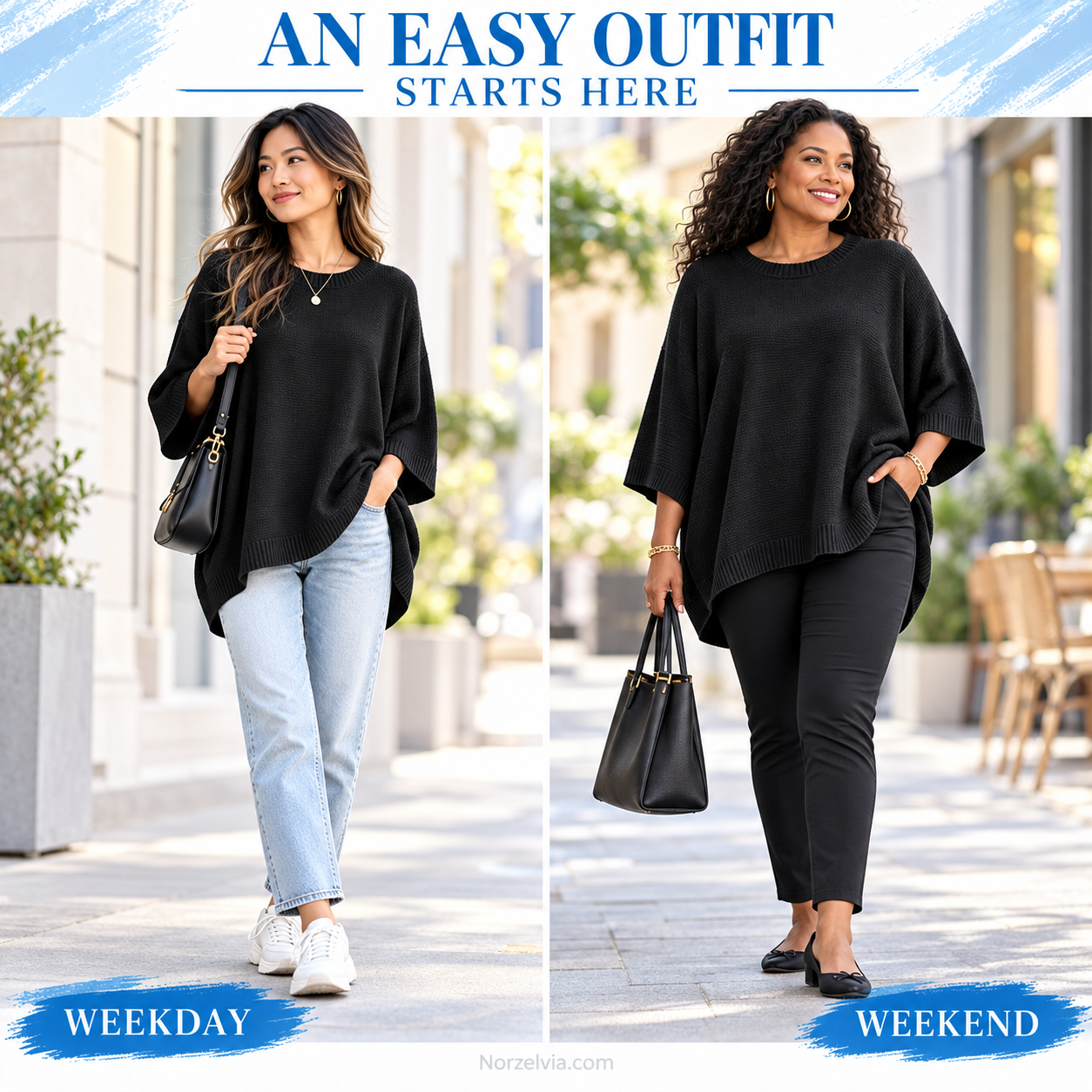 Relaxed High-Low Knit Tunic Top with Wide 3/4 Sleeves