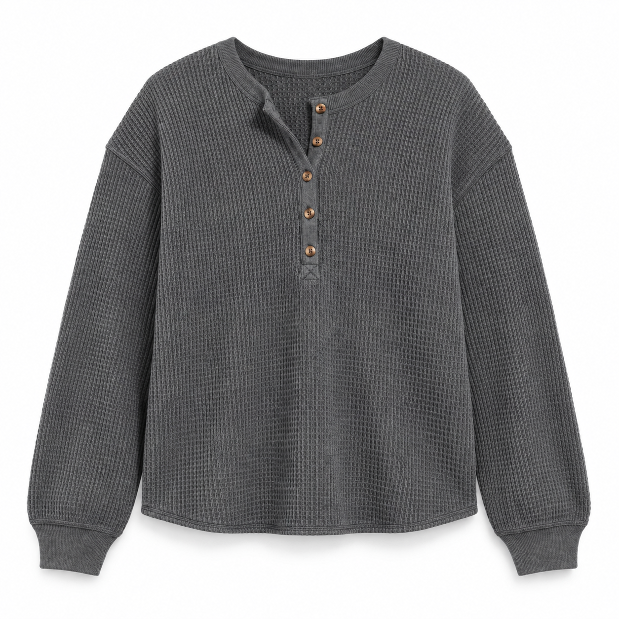 Women's Relaxed Waffle-Knit Henley Top Multipack - Long Sleeve Button Pullover