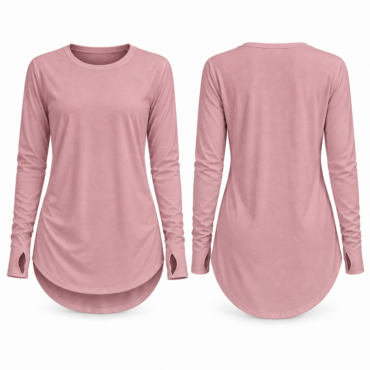 Women's High-Low Longline Tunic Top with Thumbhole Cuffs