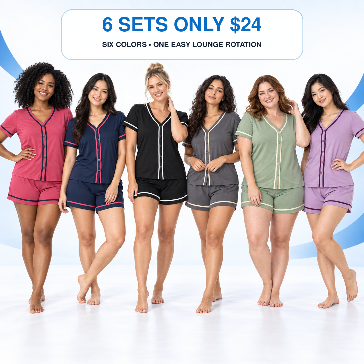 Women's Soft Stretch Button-Front Pajama Lounge Set Multipack - Short Sleeve Top & Shorts