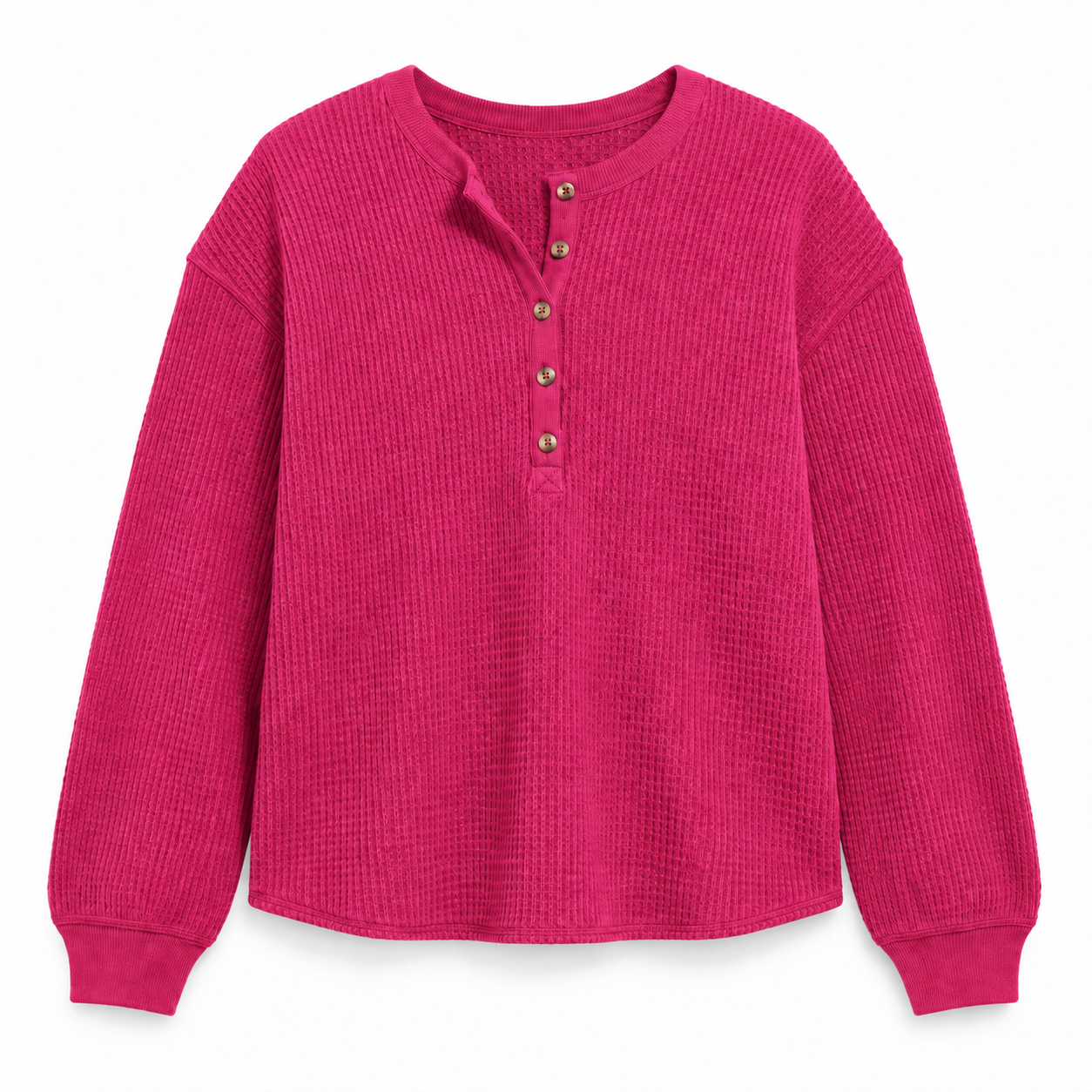 Women's Relaxed Waffle-Knit Henley Top Multipack - Long Sleeve Button Pullover