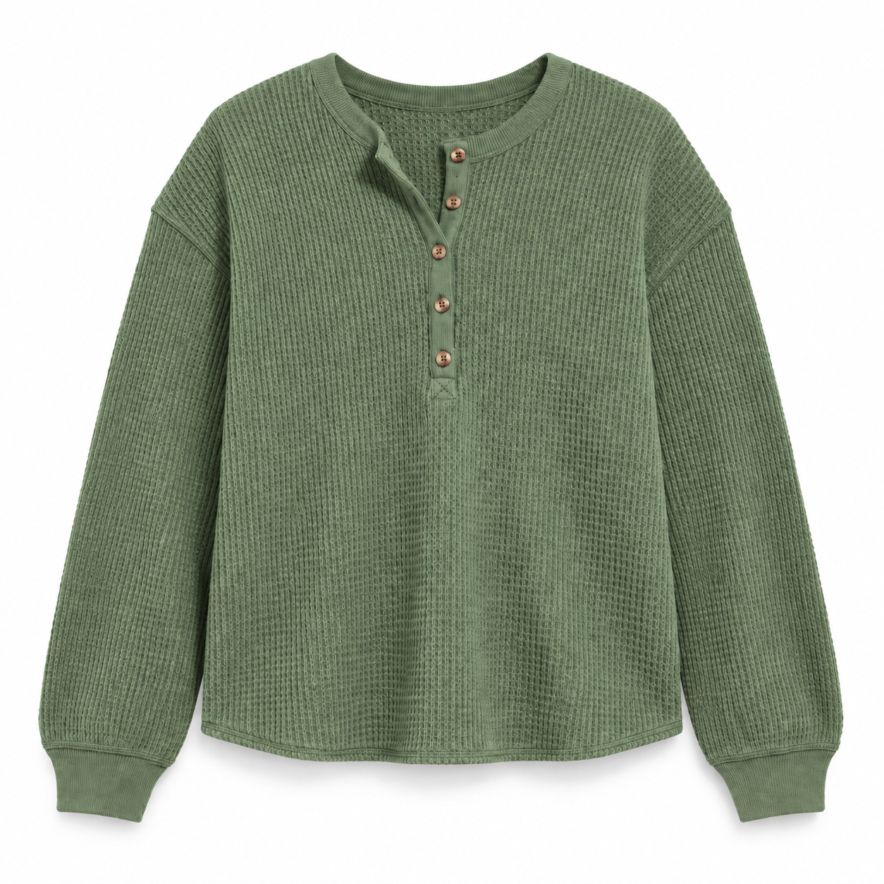 Women's Relaxed Waffle-Knit Henley Top Multipack - Long Sleeve Button Pullover