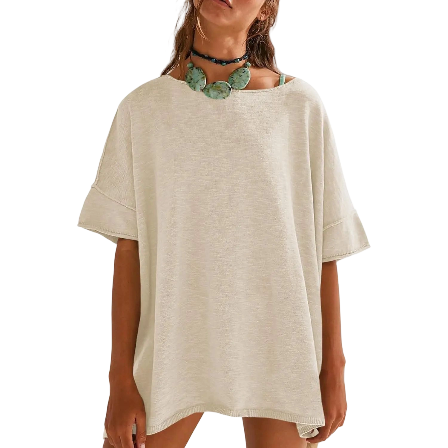 Women's Oversized T Shirts Casual Summer Crew Neck Loose Dropped Short Sleeve Side Slit Hem Blouse Tunic Tops Sweater Tee