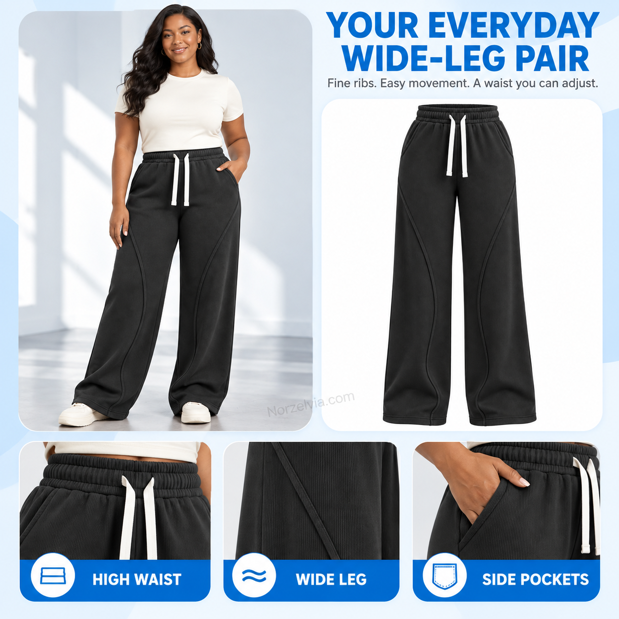 Women's Ribbed Wide-Leg Drawstring Pants
