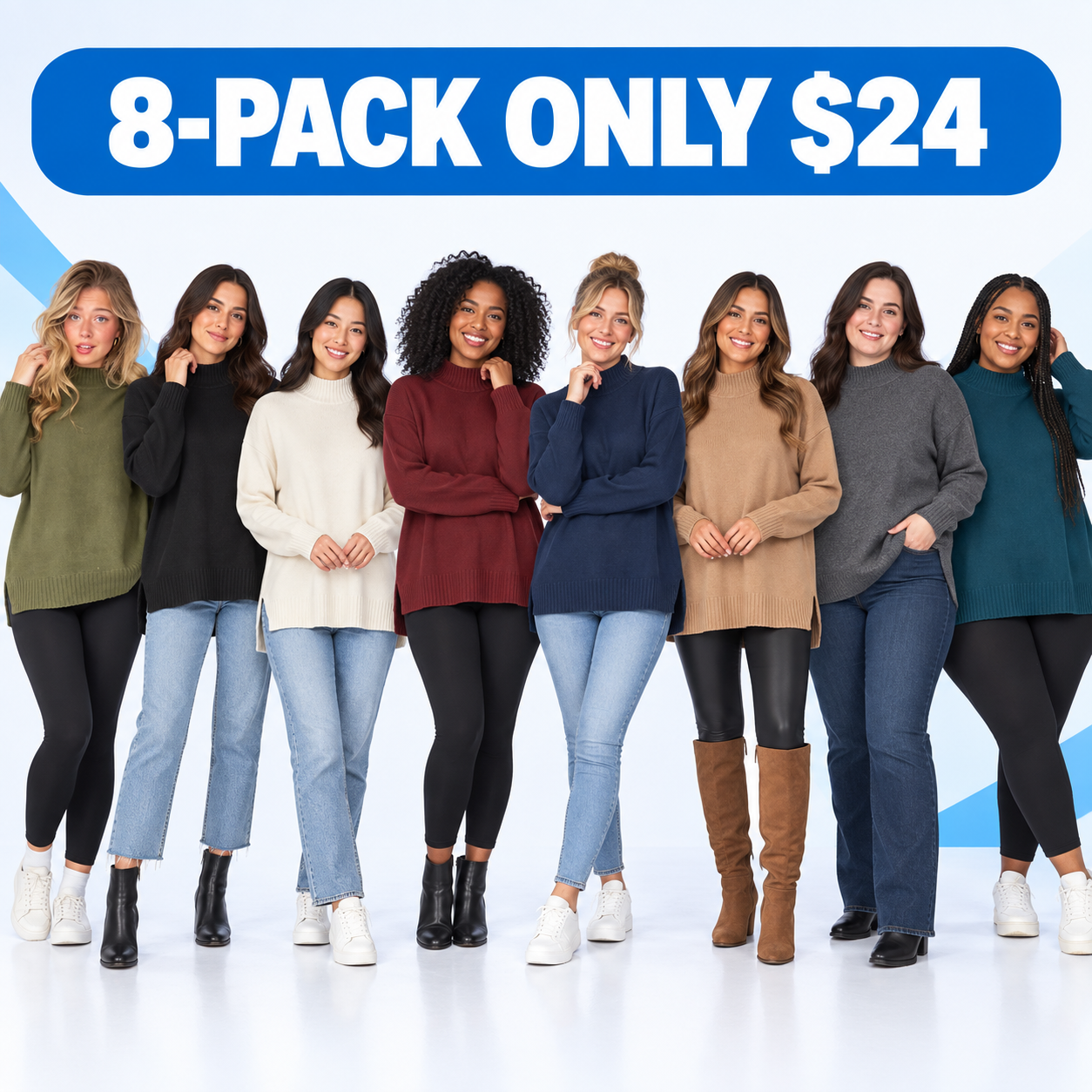 Women's Relaxed Longline Mock-Neck Knit Sweater Multipack - High-Low Hem Pullover