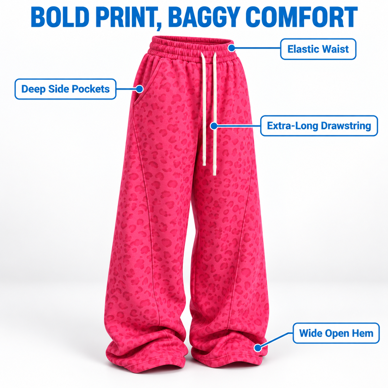 Women's Leopard Print Baggy Sweatpants Multipack - Elastic Waist Wide-Leg Lounge Pants