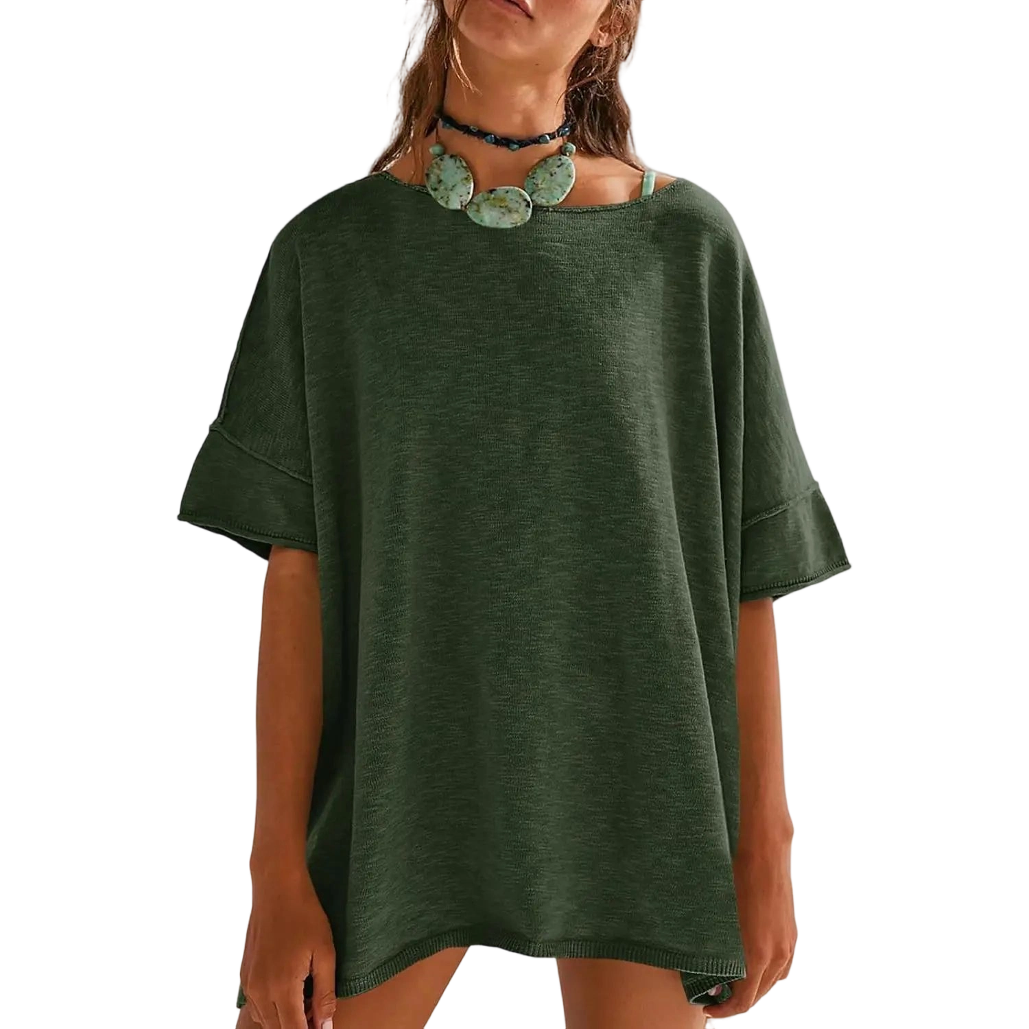 Women's Oversized T Shirts Casual Summer Crew Neck Loose Dropped Short Sleeve Side Slit Hem Blouse Tunic Tops Sweater Tee