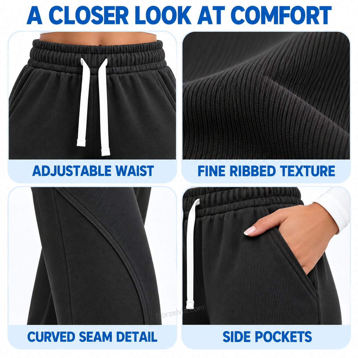 Women's Ribbed Wide-Leg Drawstring Pants