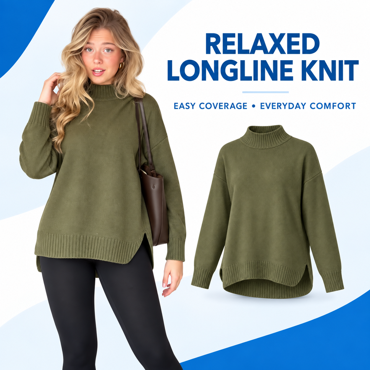 Women's Relaxed Longline Mock-Neck Knit Sweater Multipack - High-Low Hem Pullover
