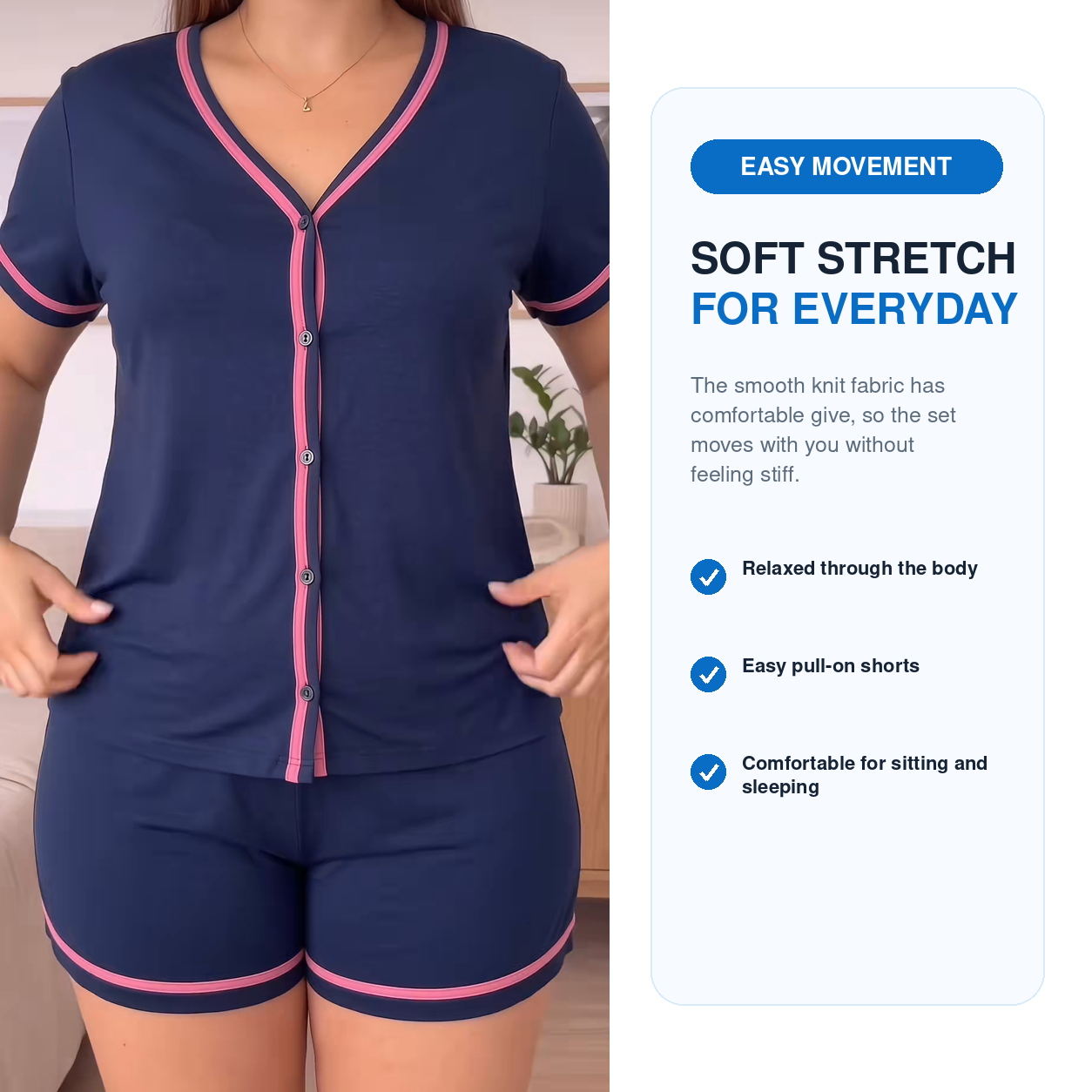 Women's Soft Stretch Button-Front Pajama Lounge Set Multipack - Short Sleeve Top & Shorts