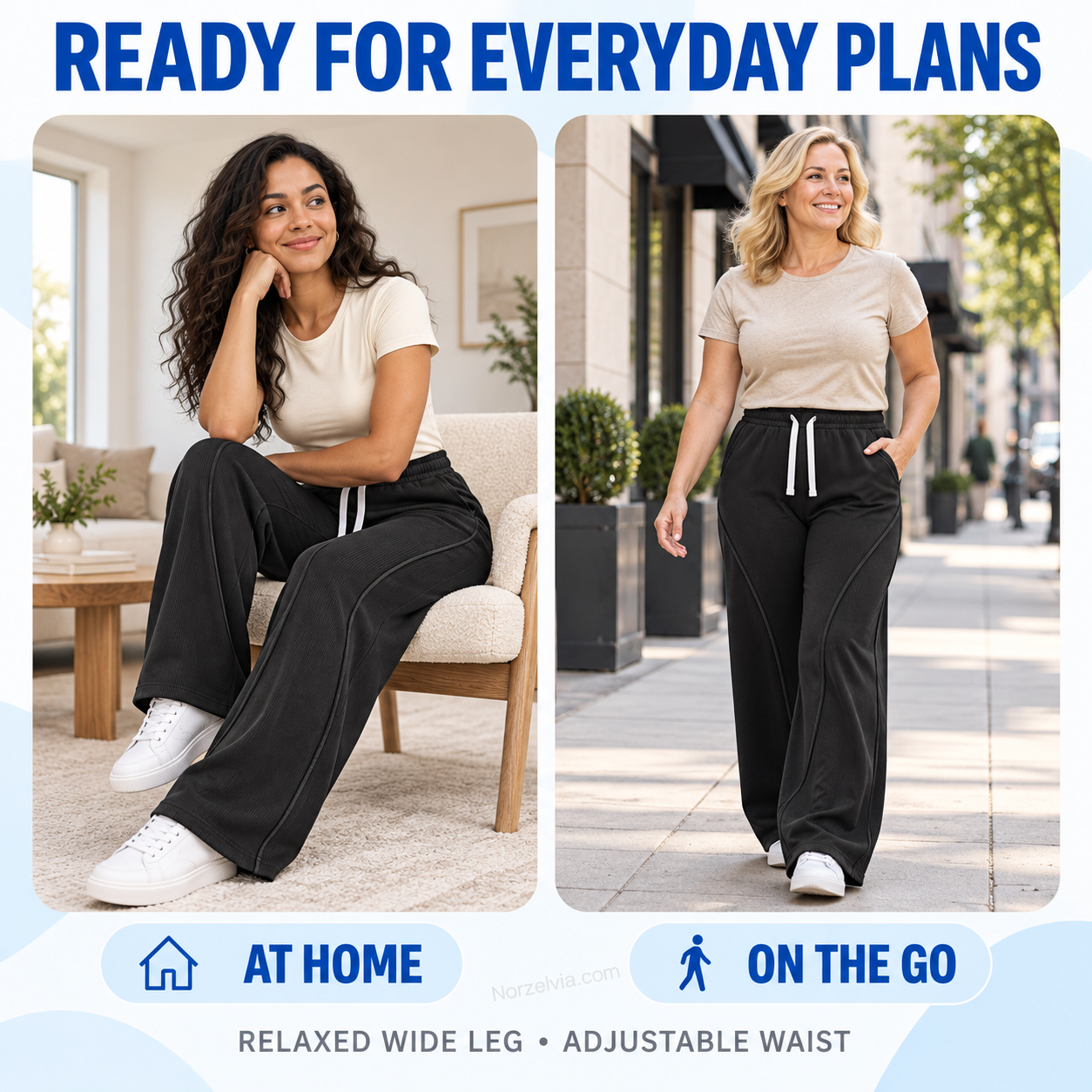 Women's Ribbed Wide-Leg Drawstring Pants