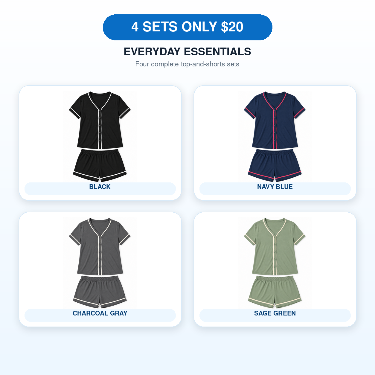 Women's Soft Stretch Button-Front Pajama Lounge Set Multipack - Short Sleeve Top & Shorts