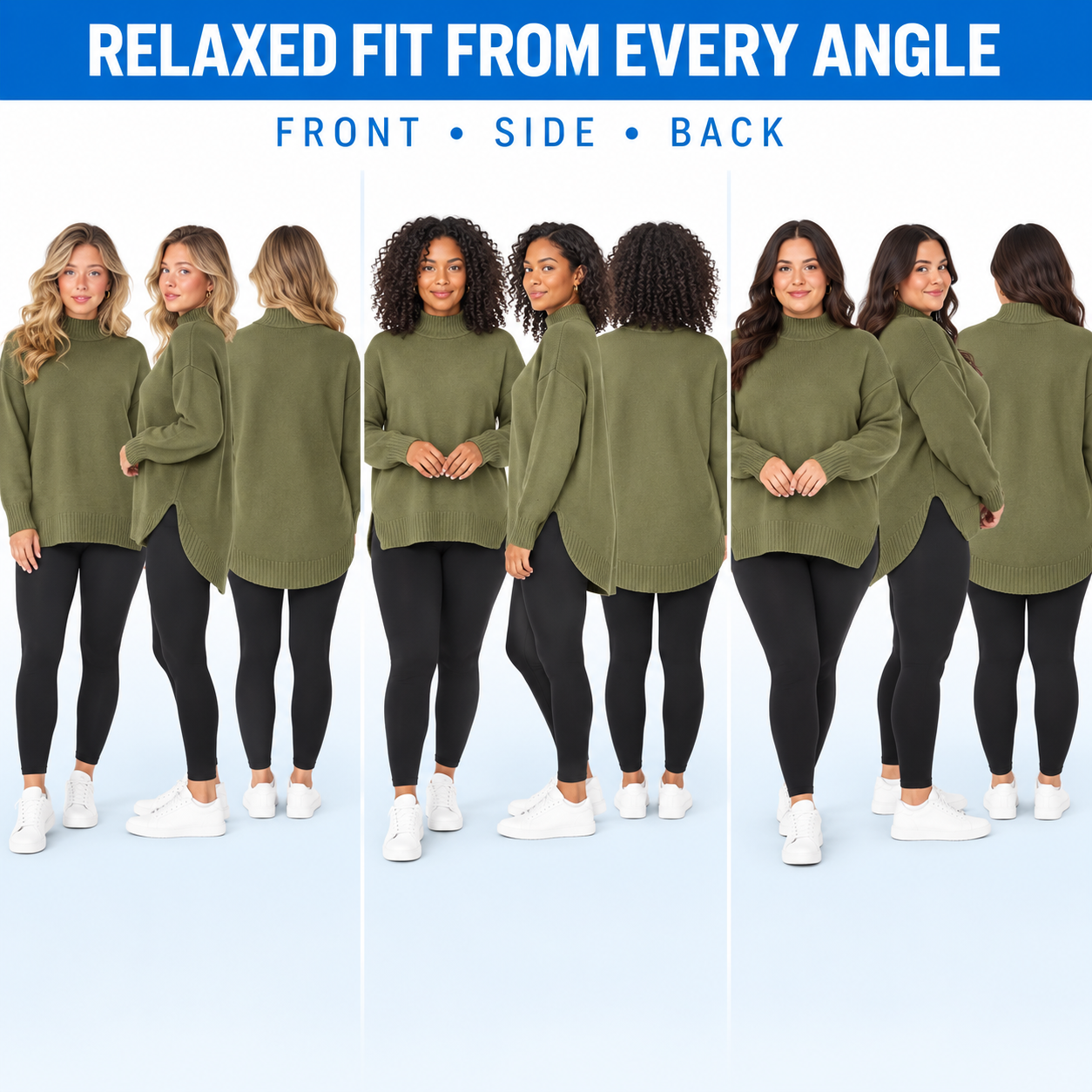 Women's Relaxed Longline Mock-Neck Knit Sweater Multipack - High-Low Hem Pullover