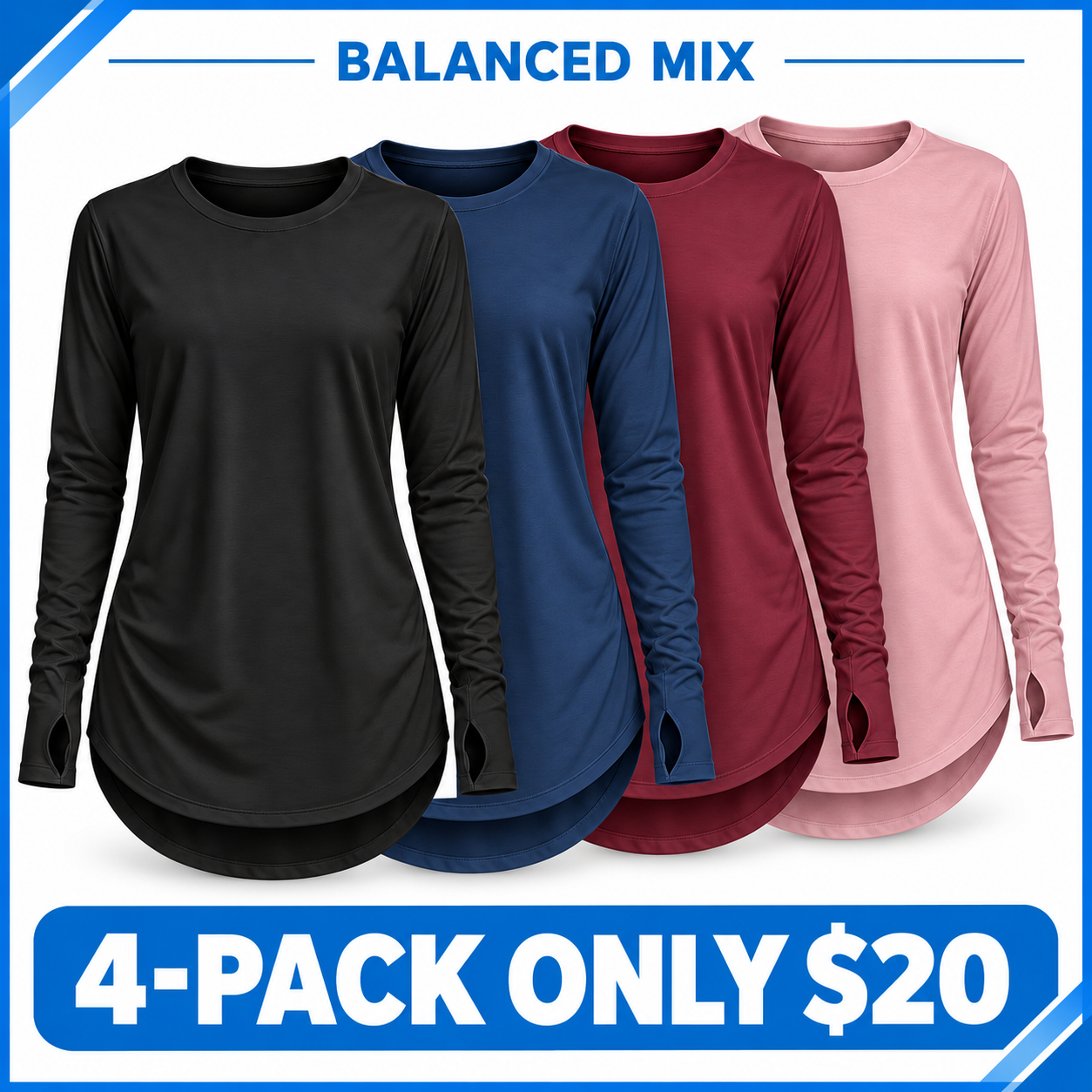 Women's High-Low Longline Tunic Top with Thumbhole Cuffs